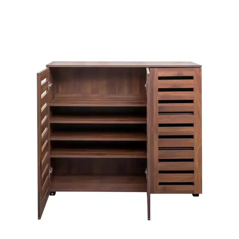Meuble de rangement à chaussures en bois à 5 niveaux avec étagères réglables, range-chaussures à porte persiennée, organisateur de chaussures multi-scènes pour les espaces de vie de la maison