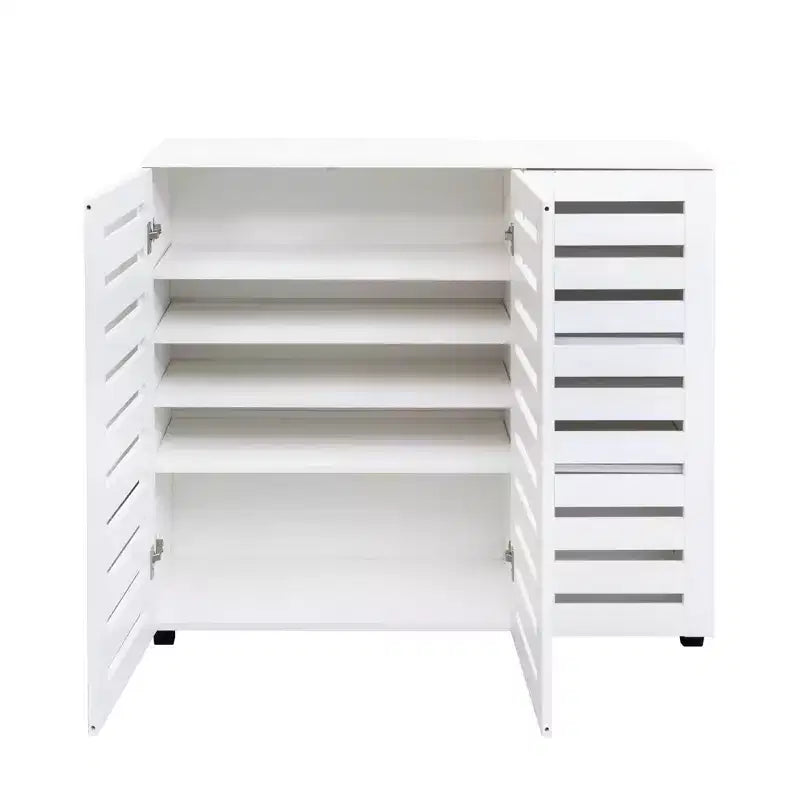 Meuble de rangement à chaussures en bois à 5 niveaux avec étagères réglables, range-chaussures à porte persiennée, organisateur de chaussures multi-scènes pour les espaces de vie de la maison