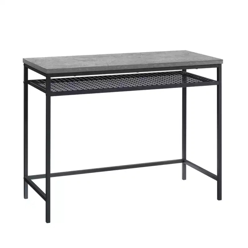 Bureau d'écriture moderne de 101,6 cm, bureau d'ordinateur de maison avec étagère inférieure réglable en grille, cadre métallique, bureau de travail pour bureau à domicile, étude, petits espaces, gris