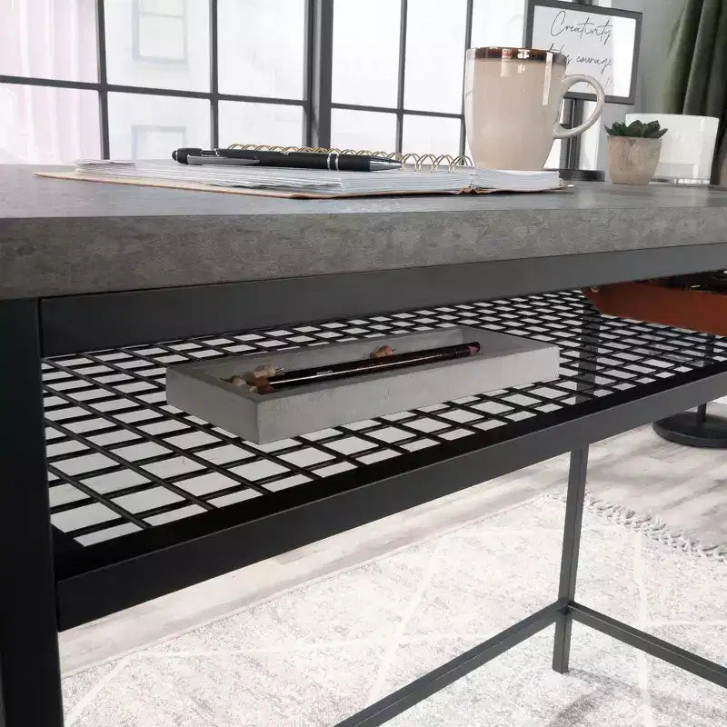 Bureau d'écriture moderne de 101,6 cm, bureau d'ordinateur de maison avec étagère inférieure réglable en grille, cadre métallique, bureau de travail pour bureau à domicile, étude, petits espaces, gris