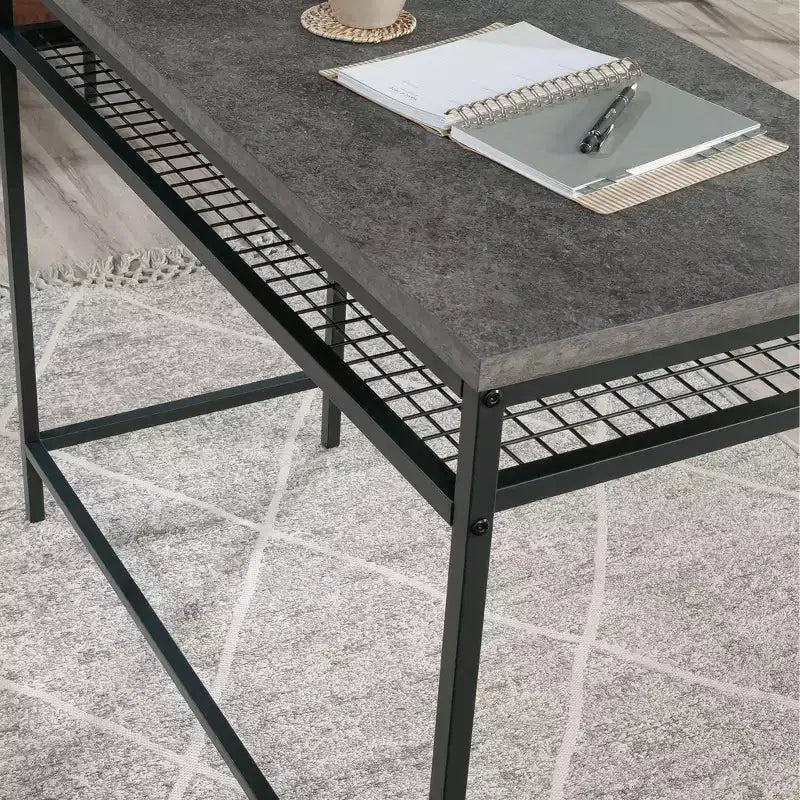 Bureau d'écriture moderne de 101,6 cm, bureau d'ordinateur de maison avec étagère inférieure réglable en grille, cadre métallique, bureau de travail pour bureau à domicile, étude, petits espaces, gris