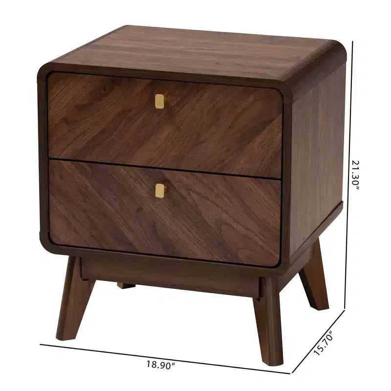 Table de chevet à 2 tiroirs en bois Noyer brun : Meuble de chevet élégant, Panneau de particules MDF