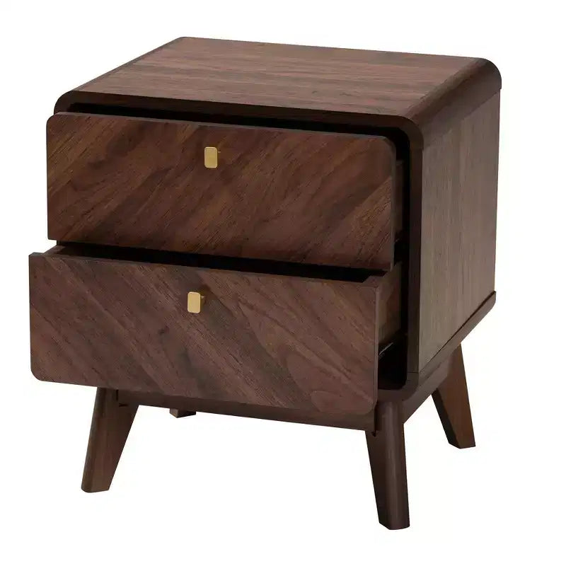 Table de chevet à 2 tiroirs en bois Noyer brun : Meuble de chevet élégant, Panneau de particules MDF