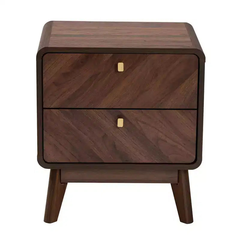 Table de chevet à 2 tiroirs en bois Noyer brun : Meuble de chevet élégant, Panneau de particules MDF