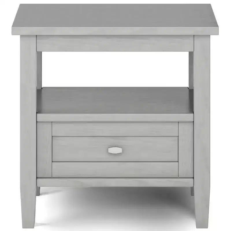 Table d'appoint gris brouillard : style transitionnel, pin, tiroir de rangement, capacité de 22,7 kg
