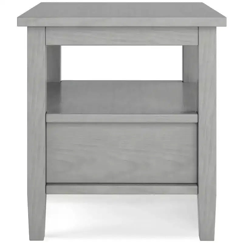 Table d'appoint gris brouillard : style transitionnel, pin, tiroir de rangement, capacité de 22,7 kg