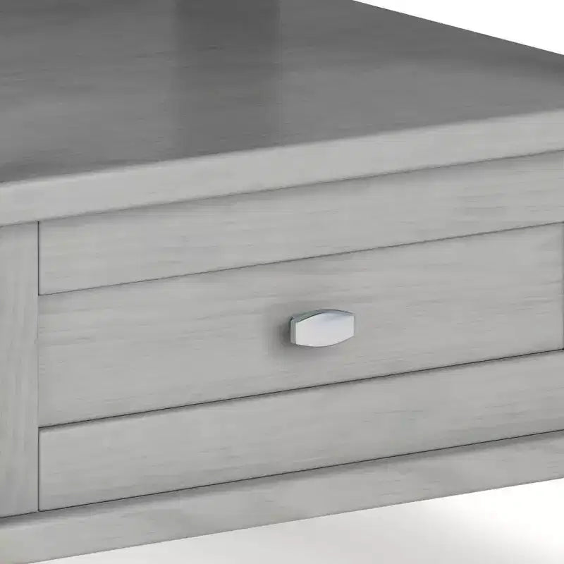 Table d'appoint gris brouillard : style transitionnel, pin, tiroir de rangement, capacité de 22,7 kg