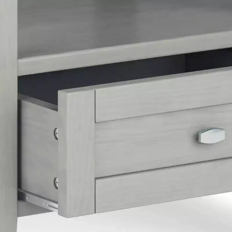 Table d'appoint gris brouillard : style transitionnel, pin, tiroir de rangement, capacité de 22,7 kg