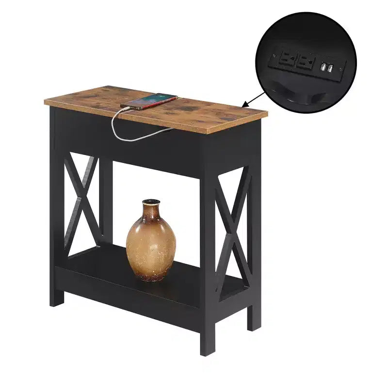 Table d'appoint relevable Oxford avec station de charge et étagère Faux - Breighton Home