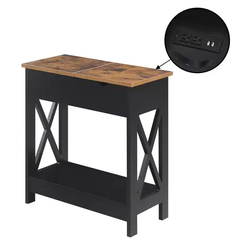 Table d'appoint relevable Oxford avec station de charge et étagère Faux - Breighton Home