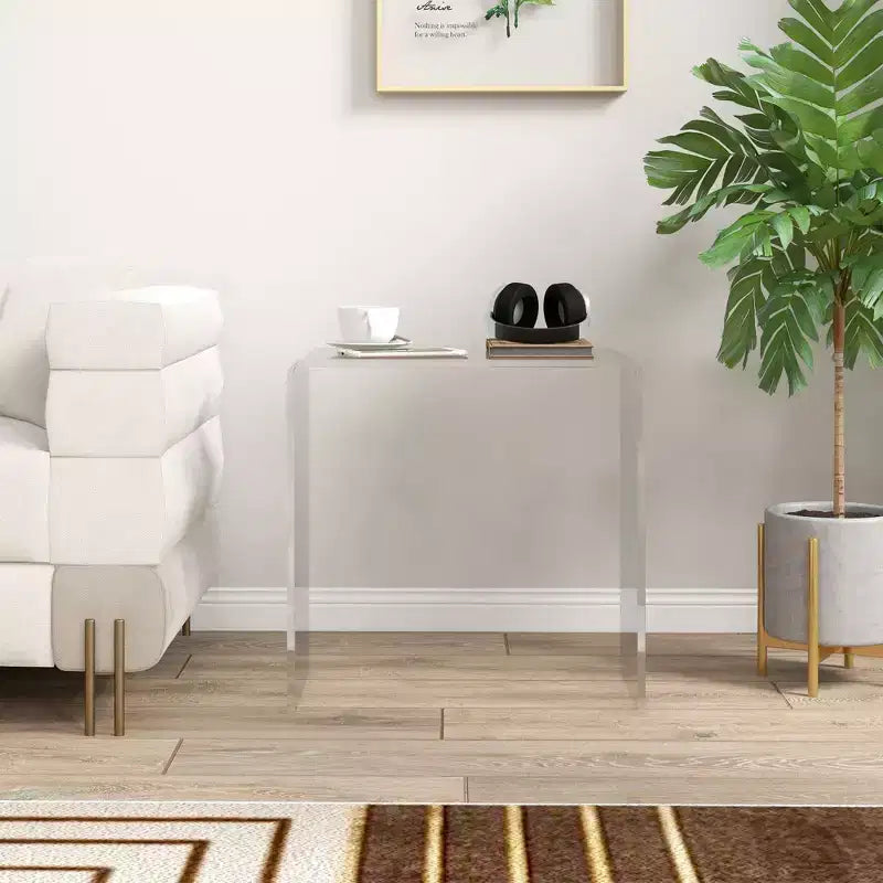 Table d'appoint en acrylique, table d'extrémité moderne en cascade avec bords arrondis pour petits espaces, 21 x 12 x 21, transparente
