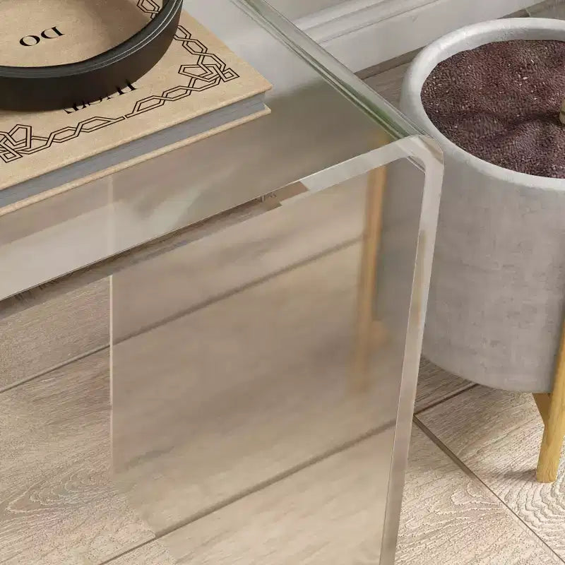 Table d'appoint en acrylique, table d'extrémité moderne en cascade avec bords arrondis pour petits espaces, 21 x 12 x 21, transparente