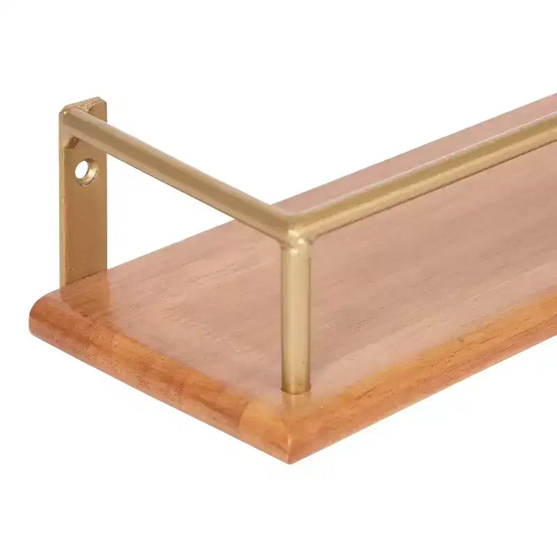 Étagère flottante rectangulaire en bois, lot de 2, 60 cm, naturel et doré