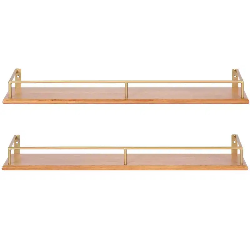 Étagère flottante rectangulaire en bois, lot de 2, 60 cm, naturel et doré