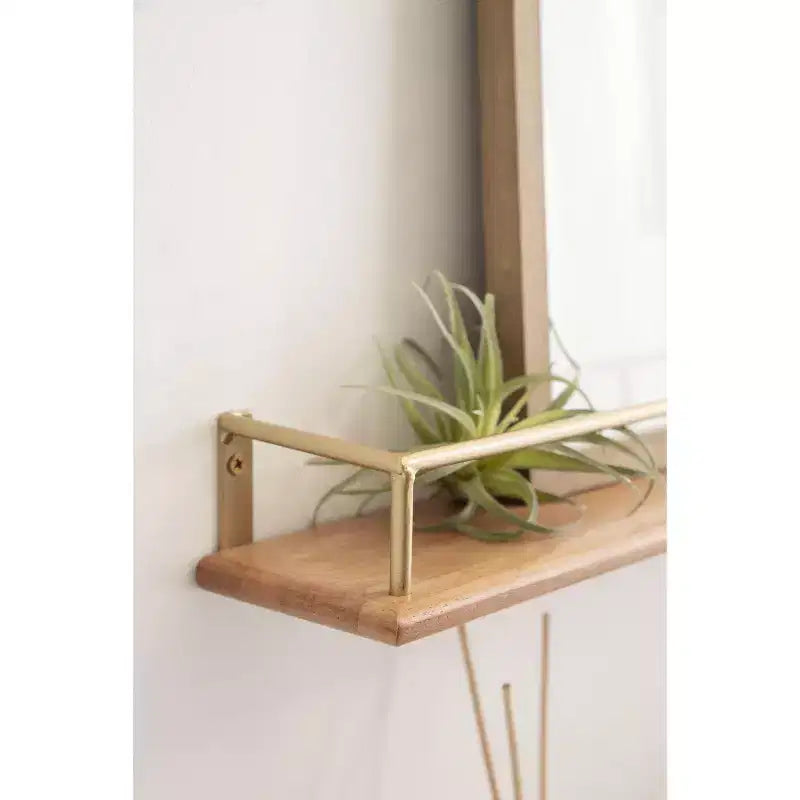 Étagère flottante rectangulaire en bois, lot de 2, 60 cm, naturel et doré