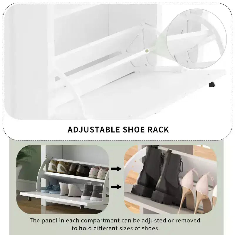 Meuble à chaussures fonctionnel imitation grain de bois avec 2 tiroirs à abattant et panneaux réglables
