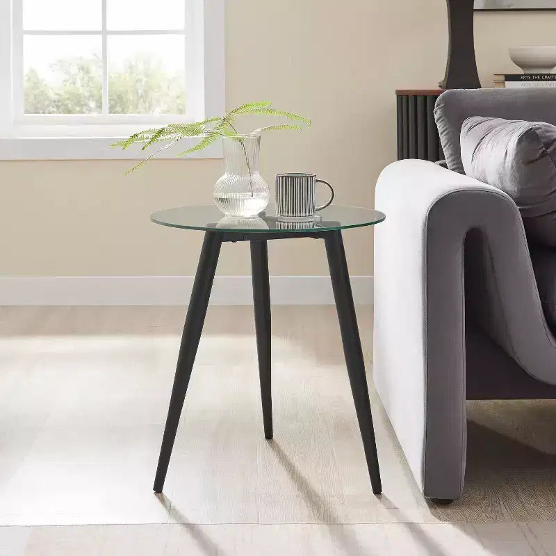 Table d'appoint ronde en verre de style Mid-Century Modern - Danya B.