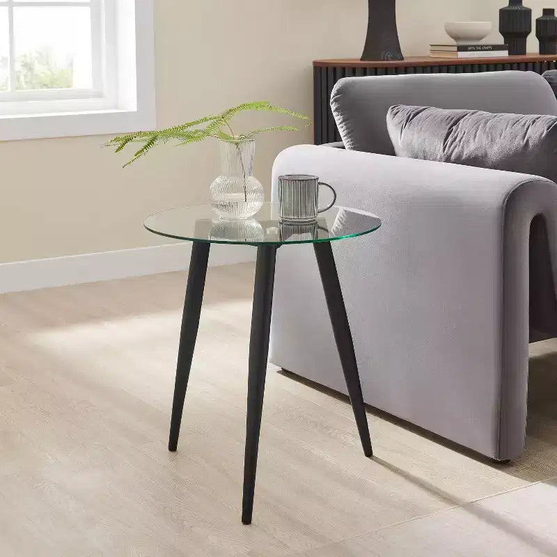 Table d'appoint ronde en verre de style Mid-Century Modern - Danya B.