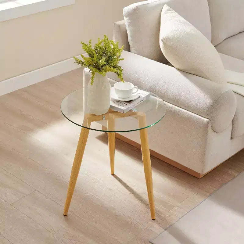 Table d'appoint ronde en verre de style Mid-Century Modern - Danya B.