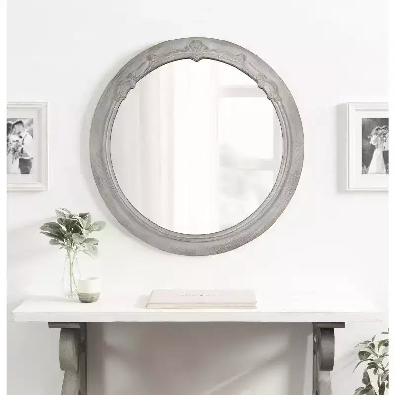 Miroir rond en MDF, 26 de diamètre, gris
