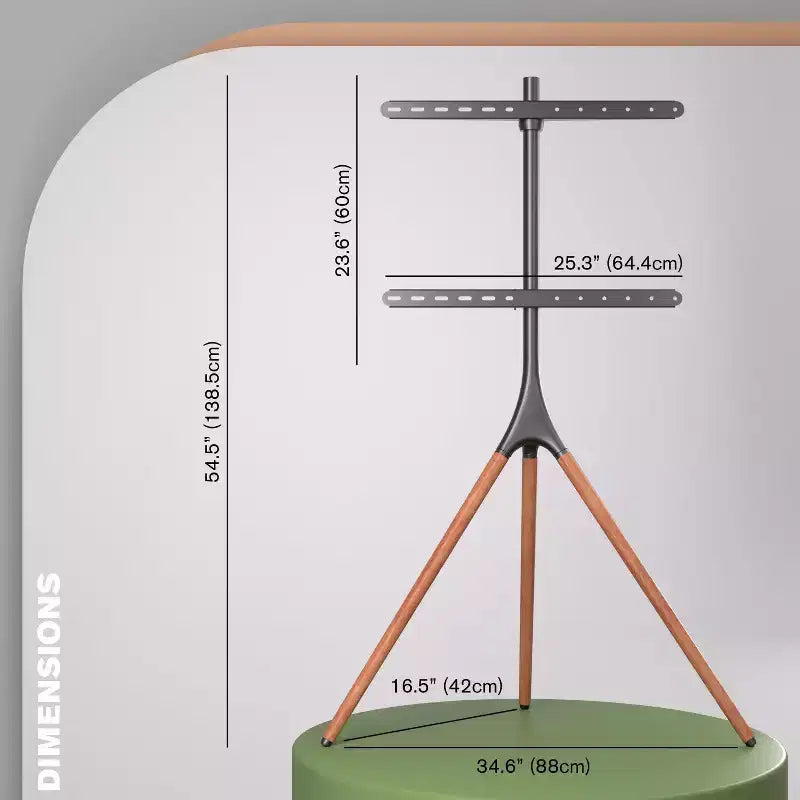 Meuble TV trépied artistique en bois avec support pour téléviseurs de 47 à 72 pouces jusqu'à 25 kg