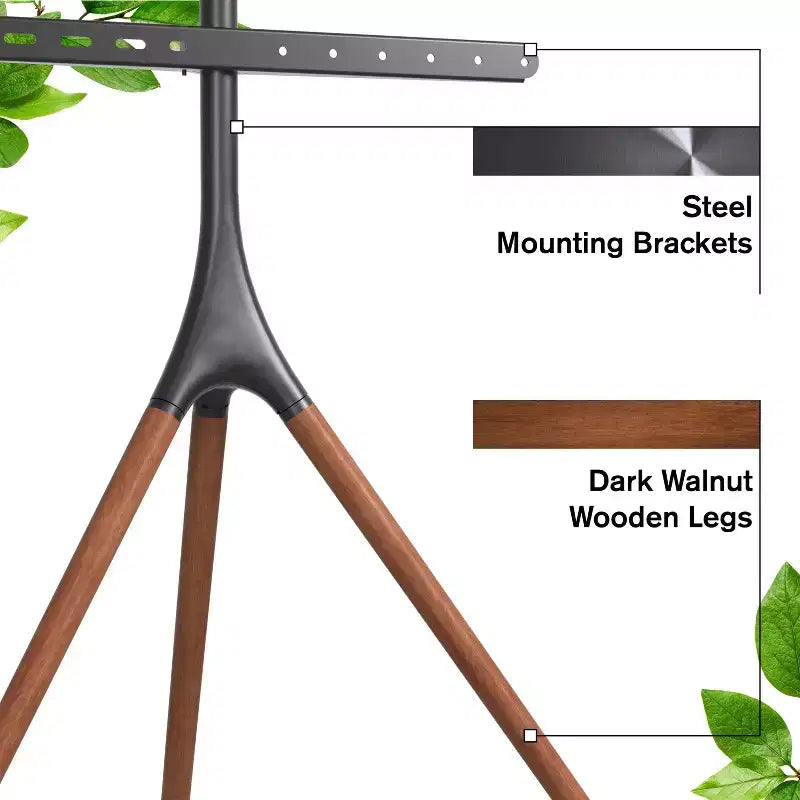 Meuble TV trépied artistique en bois avec support pour téléviseurs de 47 à 72 pouces jusqu'à 25 kg