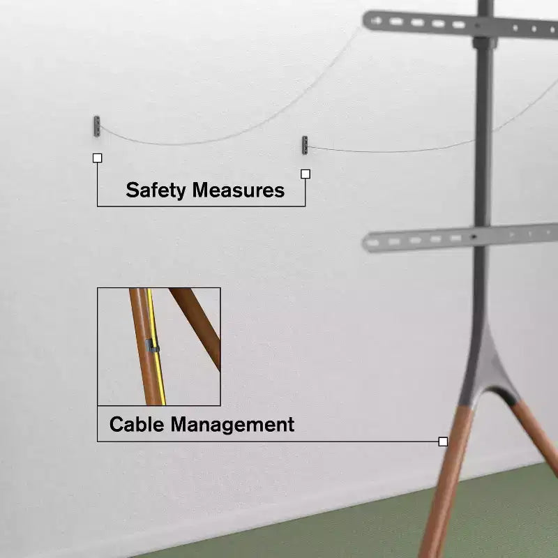 Meuble TV trépied artistique en bois avec support pour téléviseurs de 47 à 72 pouces jusqu'à 25 kg